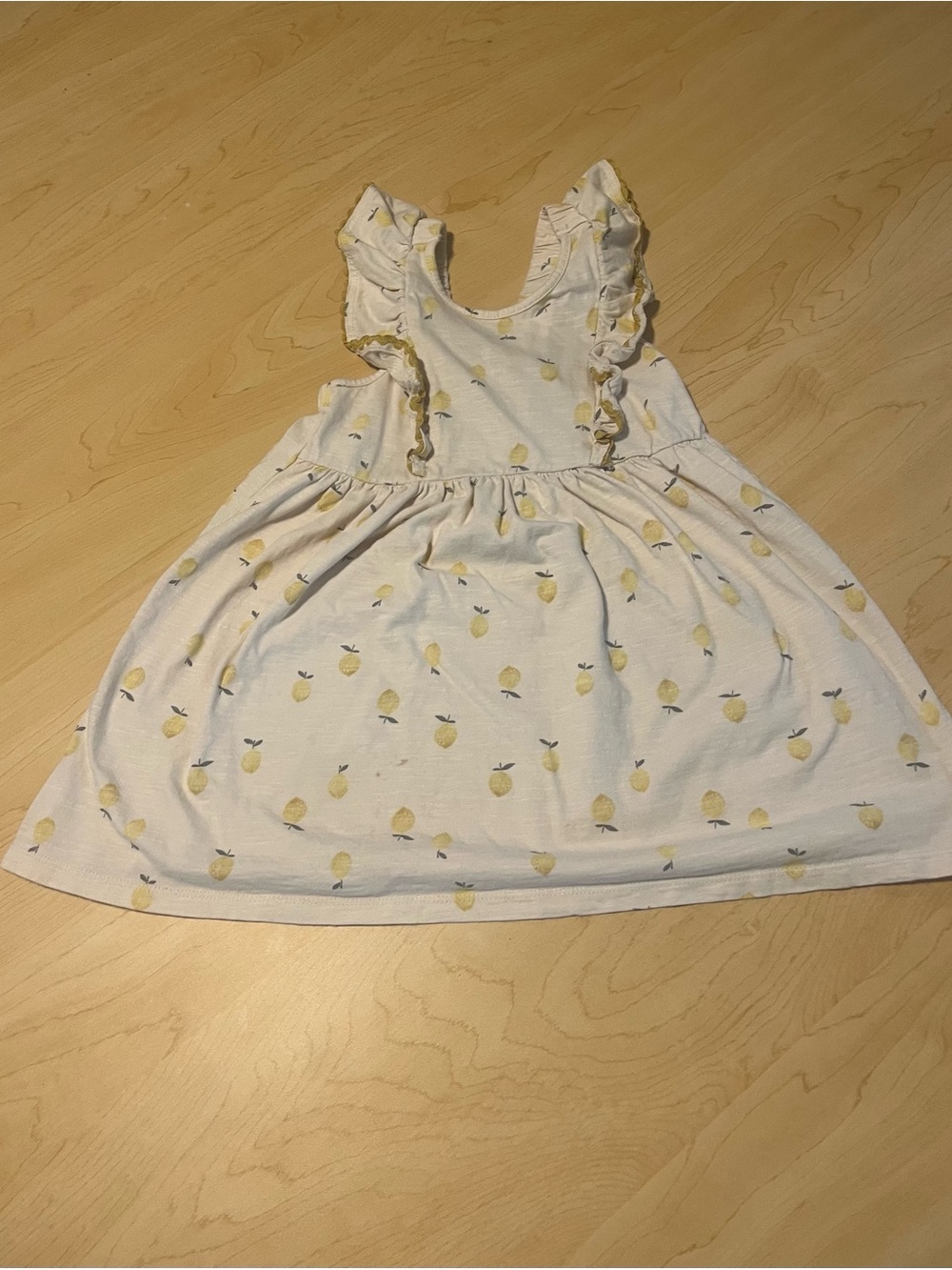 Girls' Beige Lemon-Print Ruffle Strap Dress size 4T